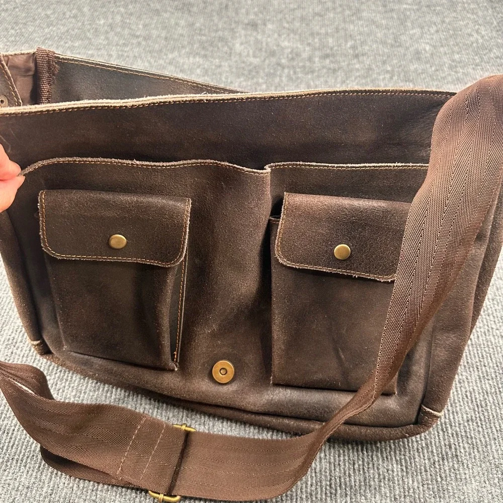 Juan Valdez Cafe Messenger Bag Large Leather Burlap Suede Brown Y2K Casual